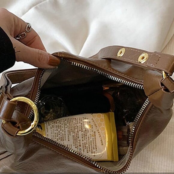 Slouchy PU Leather Tote Crossbody Hobo Bag for Women Casual Small Handbag - Picture 4 of 7